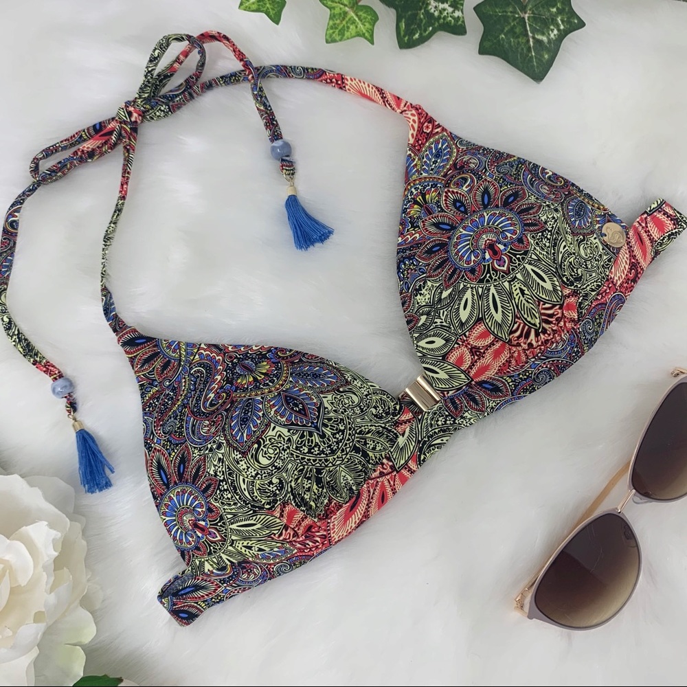 SYLVIE paisley triangle bikini top tie neck tassel - Picture 1 of 7